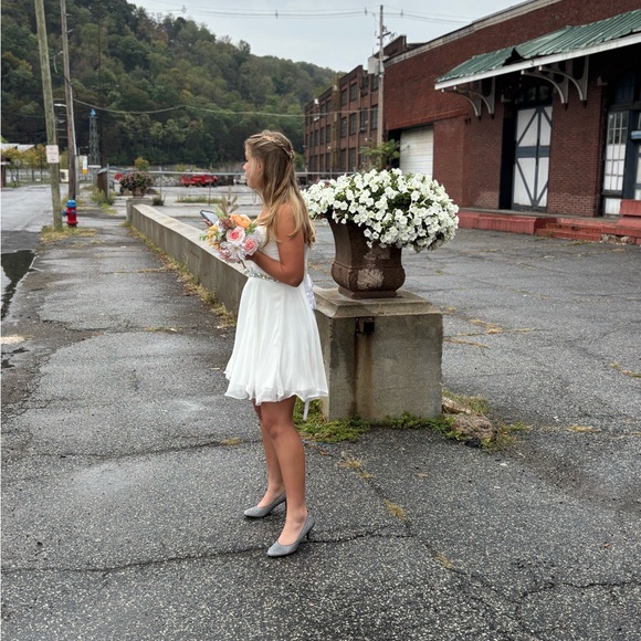 Dancing Queen Strapless White Chiffon Dress with Silver Sequin Accents - Picture 5 of 6